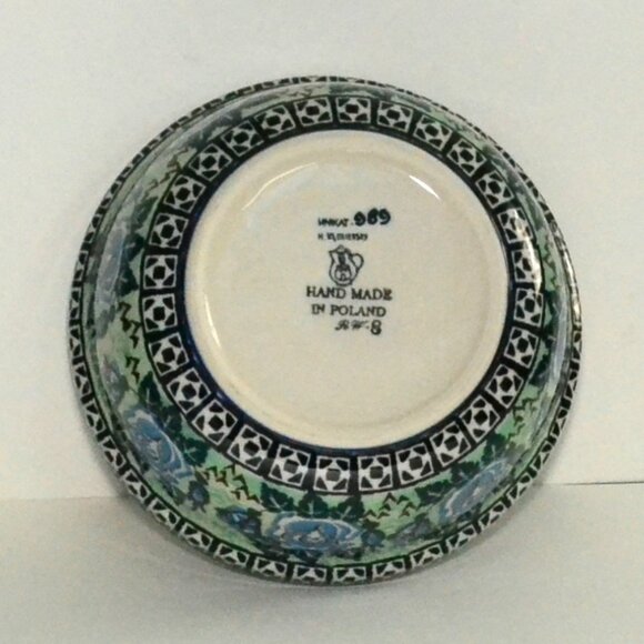 Bolesławiec Polish Pottery UNIKAT Bowl Hand Painted Blue Rose  H. Szynska - Picture 5 of 6